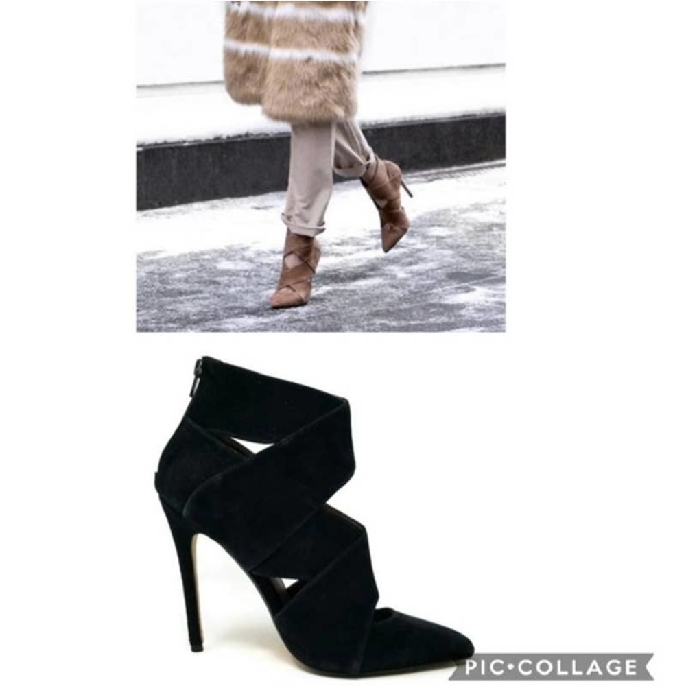 Steve Madden Winkkk Black Suede Cut Out Booties 8.5 Heels Pumps Boots